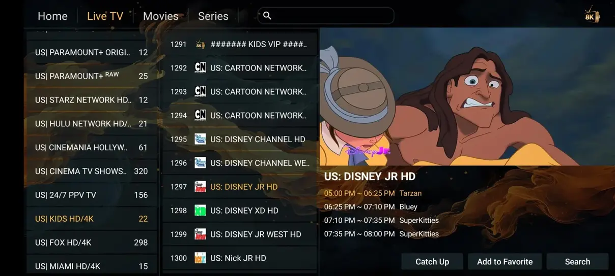 Kanalväljare och kategorier i IPTV Sverige app