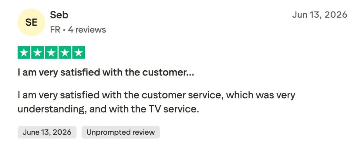 Trustpilot positiv omdöme IPTV abonnemang Sverige