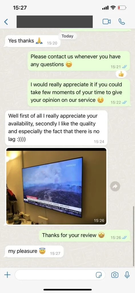 WhatsApp supportkonversation IPTV inställningar