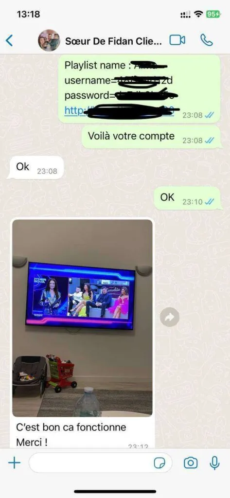 WhatsApp nöjd kund bekräftar fungerande 4K ström